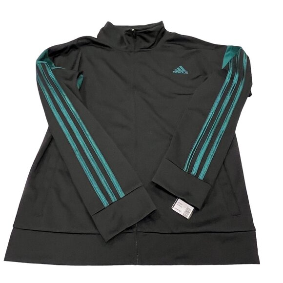 Adidas Boys Stripe Full Zip Track Jacket, Pockets, NWT, Black Green L (14-16) - Picture 5 of 8